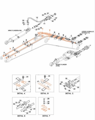 Fabricação Hyundai R210 R215 Excavadora Sistema hidráulico distribuidor de tubos